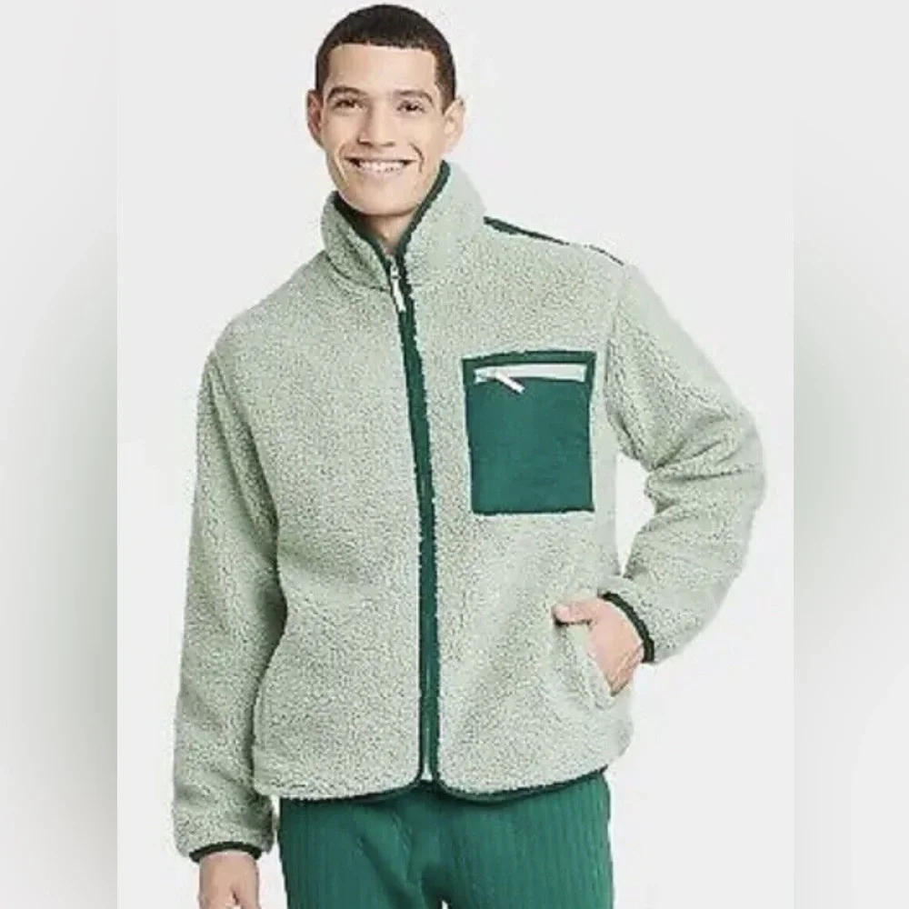 NWT Goodfellow & Co. Men's Faux Shearling Aqua Green Jacket size large
